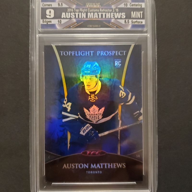 Auston Matthews RC | 2016 Top Flight Prospects Refractor 2/15 | Graded 9 Mint