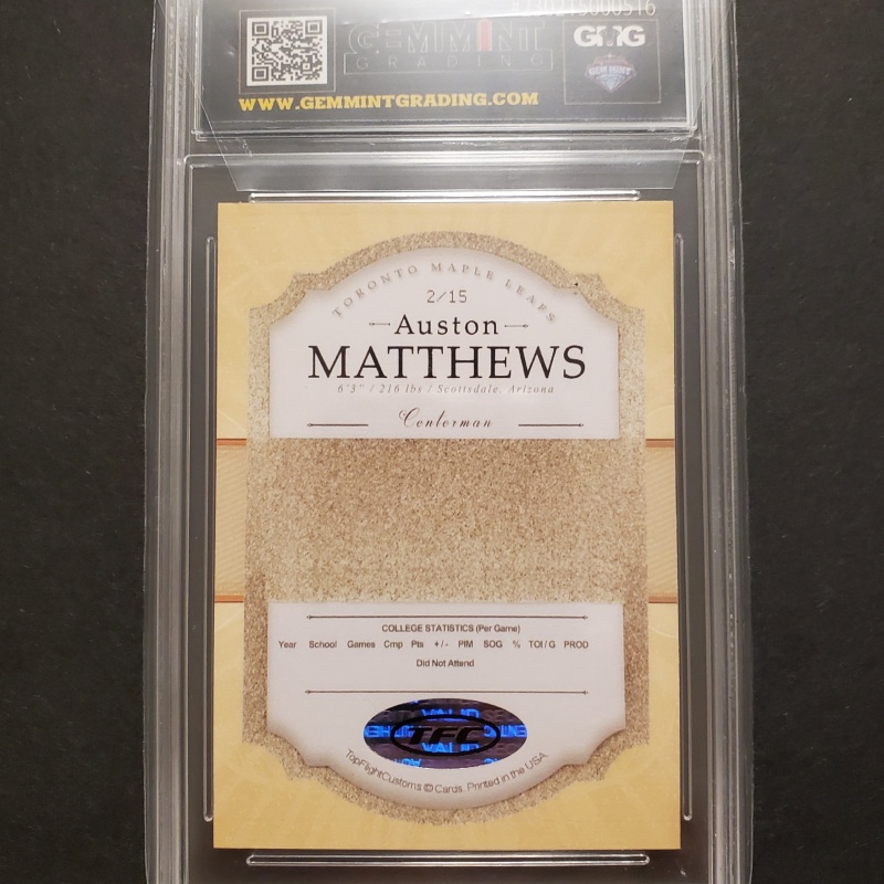 Auston Matthews RC | 2016 Top Flight Prospects Refractor 2/15 | Graded 9 Mint